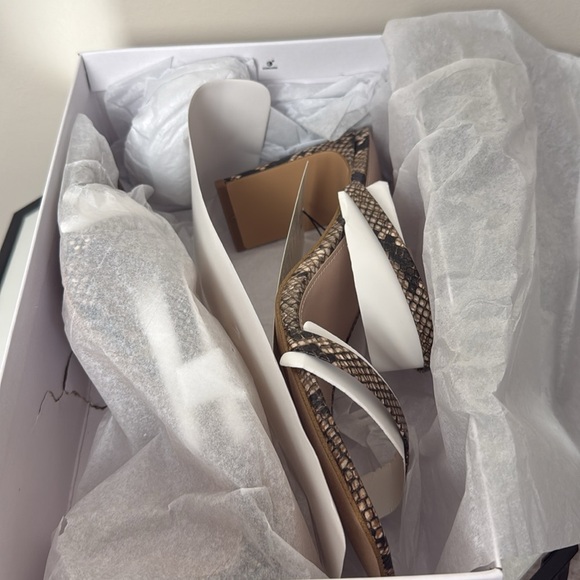 The Drop Women's Avery Square Toe Two Strap High Heeled Snakeskin Sandal NWT - Picture 11 of 14